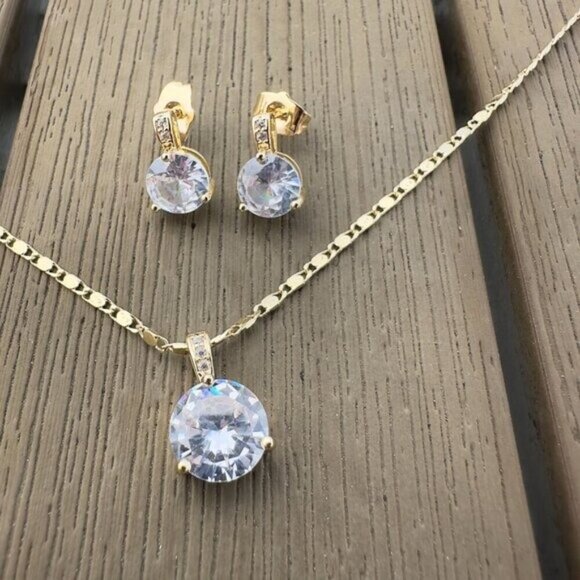 18K Gold Plated Necklace & Earrings Set | Cubic Zirconia | 18โ Chain - Picture 3 of 9